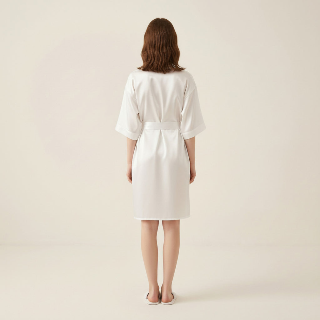 Anna-Kaci Women's Satin Wrap Robe with Self Tie Waist Belt Short Sleeve Silky Smooth Lightweight Robe