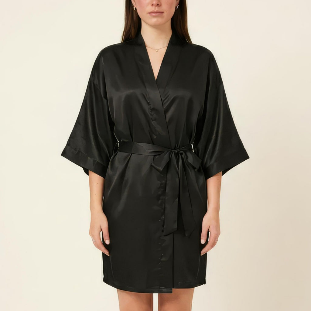 Anna-Kaci Women's Satin Wrap Robe with Self Tie Waist Belt Wide Sleeves and Smooth Lightweight Silky Finish