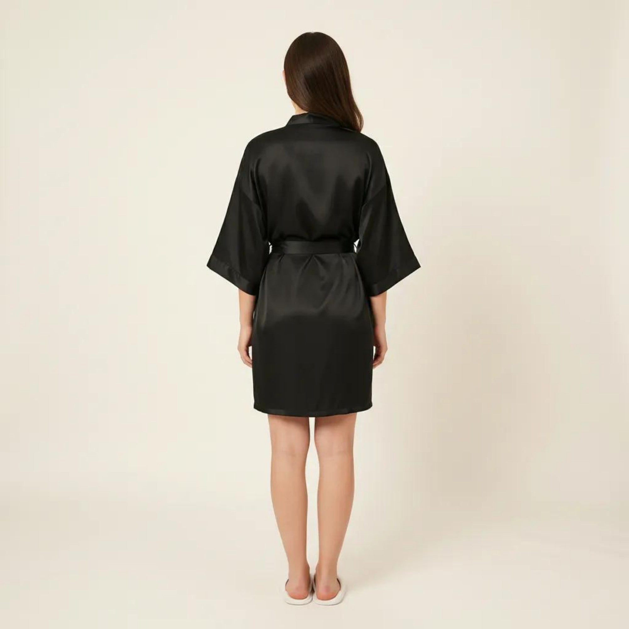 Anna-Kaci Women's Satin Wrap Robe with Self Tie Waist Belt Wide Sleeves and Smooth Lightweight Silky Finish