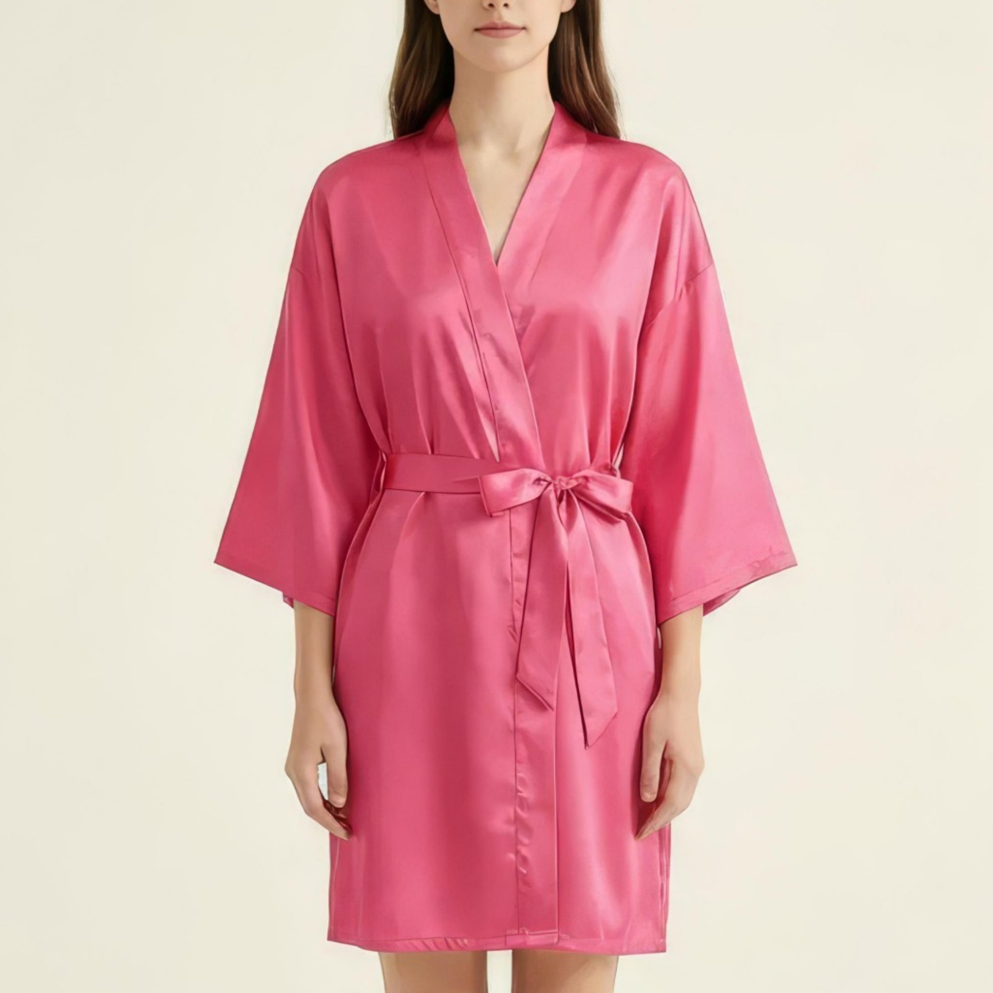 Anna-Kaci Women's Satin Wrap Robe with Self Tie Waist Belt Wide Sleeves and Smooth Lightweight Silky Finish