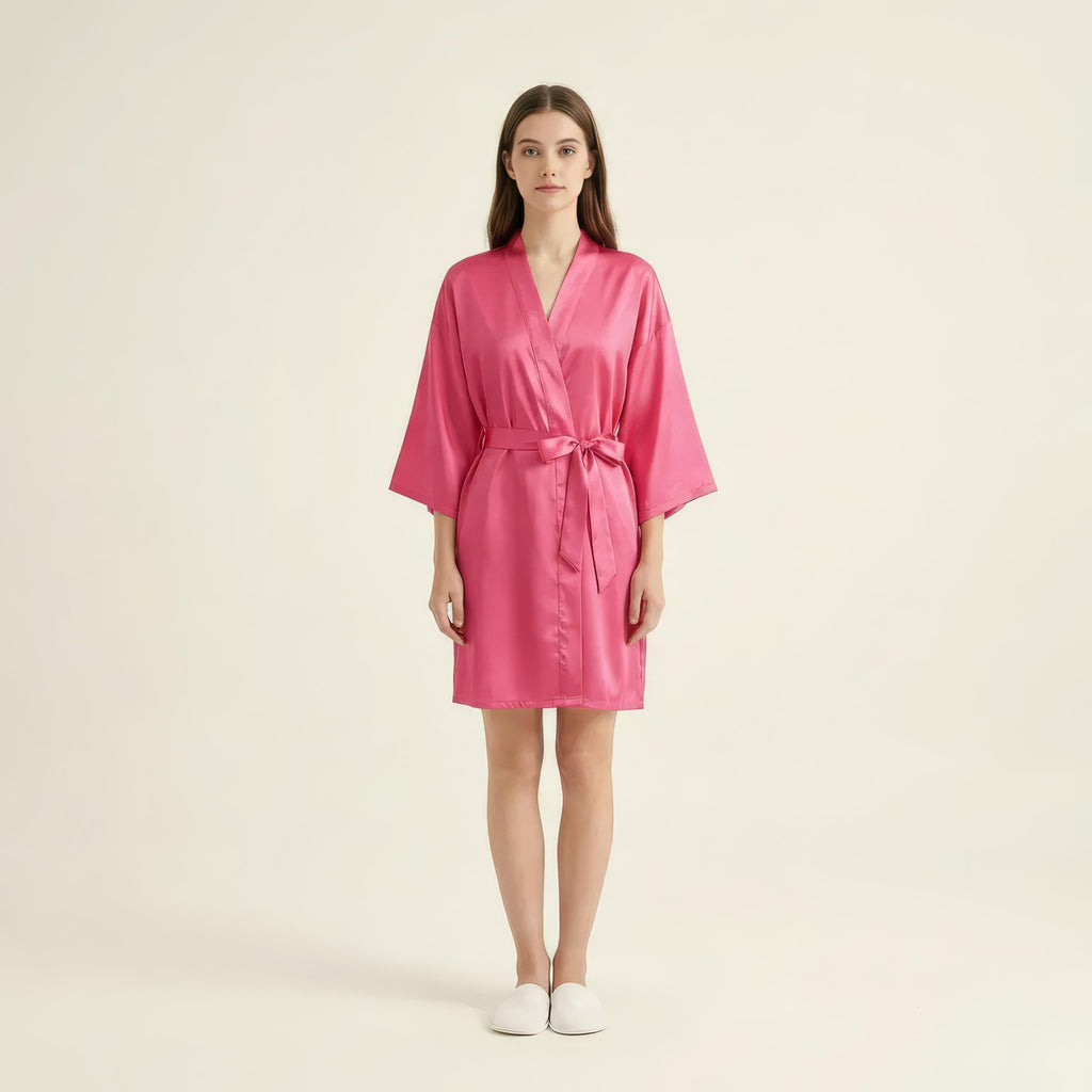 Anna-Kaci Women's Satin Wrap Robe with Self Tie Waist Belt Wide Sleeves and Smooth Lightweight Silky Finish