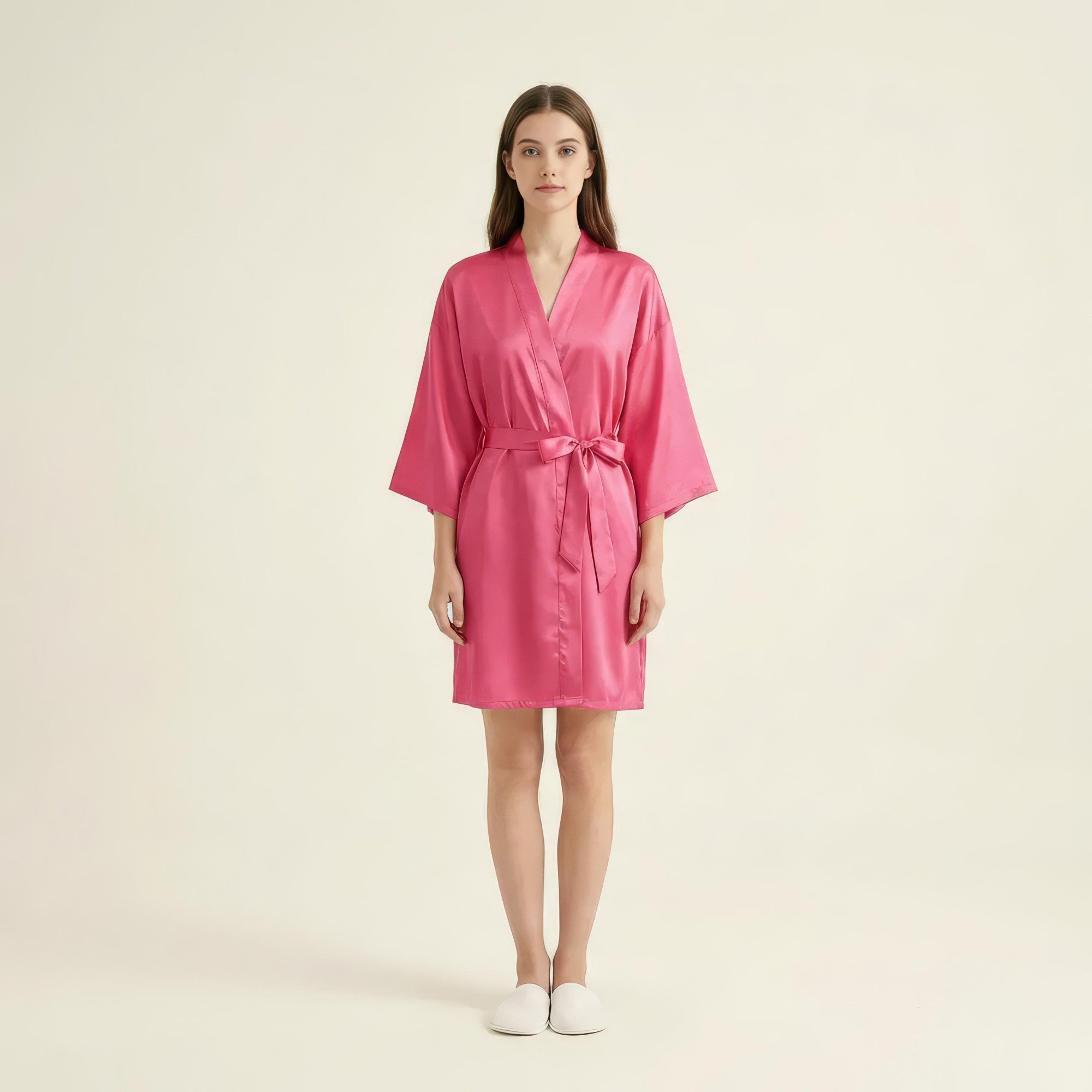 Anna-Kaci Women's Satin Wrap Robe with Self Tie Waist Belt Wide Sleeves and Smooth Lightweight Silky Finish