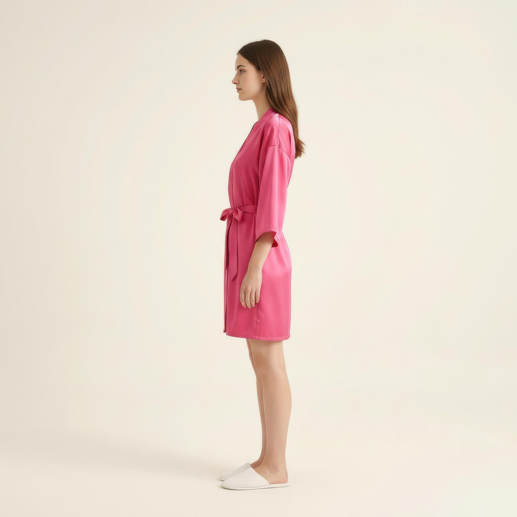 Anna-Kaci Women's Satin Wrap Robe with Self Tie Waist Belt Wide Sleeves and Smooth Lightweight Silky Finish
