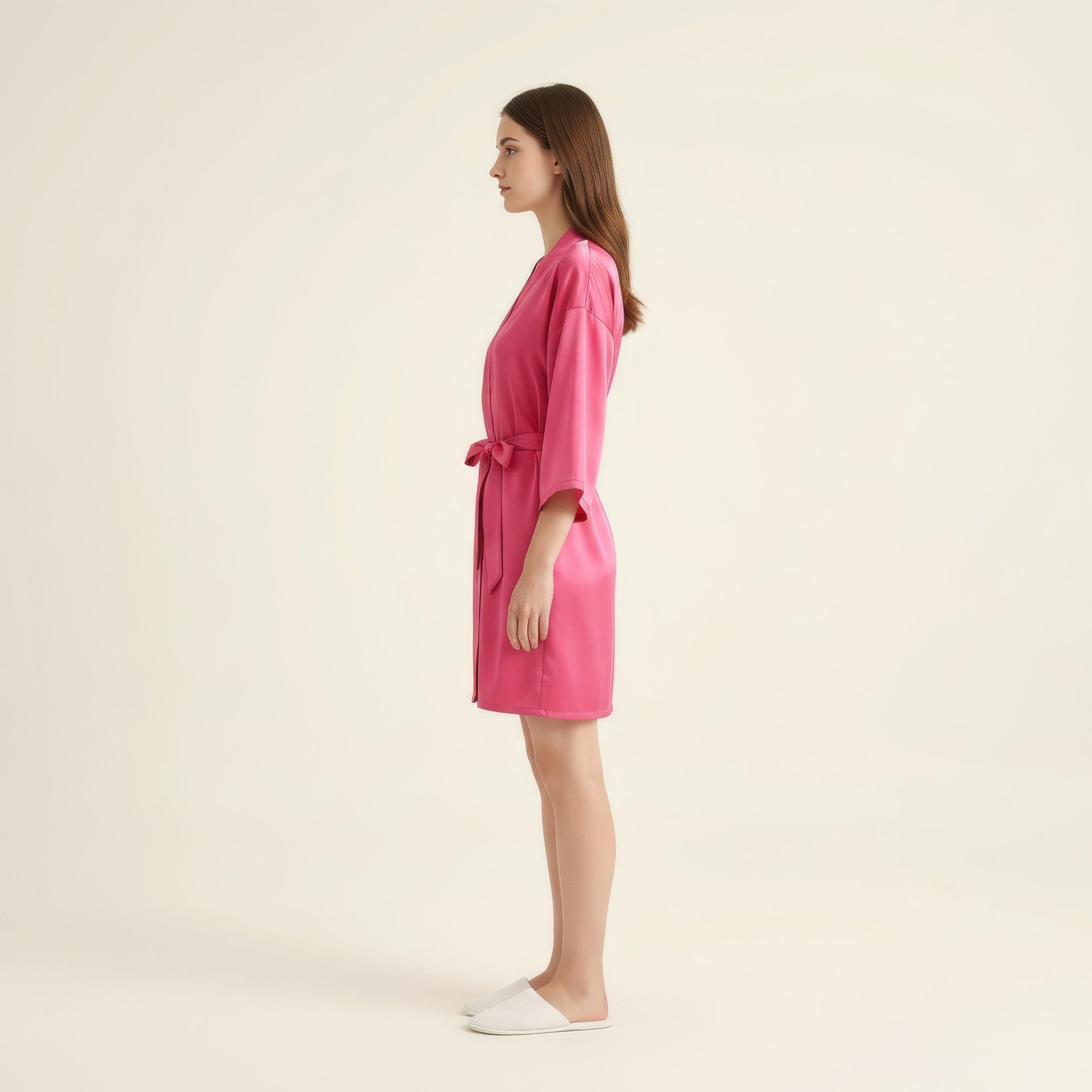 Anna-Kaci Women's Satin Wrap Robe with Self Tie Waist Belt Wide Sleeves and Smooth Lightweight Silky Finish