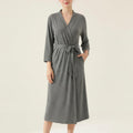 Anna-Kaci Women's Long Lightweight Robe with Shawl Collar Tie Waist Belt Front Pockets Soft Knit Robe