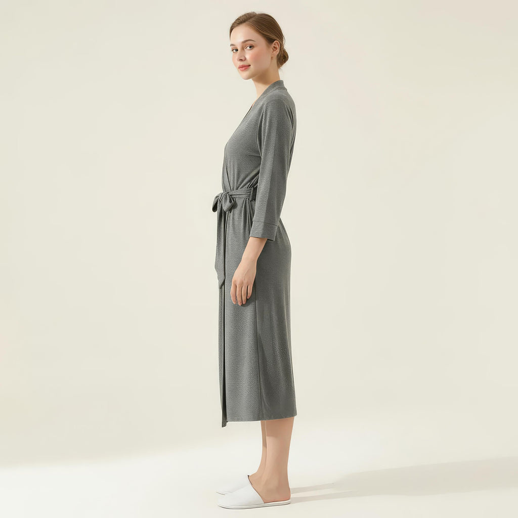 Anna-Kaci Women's Long Lightweight Robe with Shawl Collar Tie Waist Belt Front Pockets Soft Knit Robe