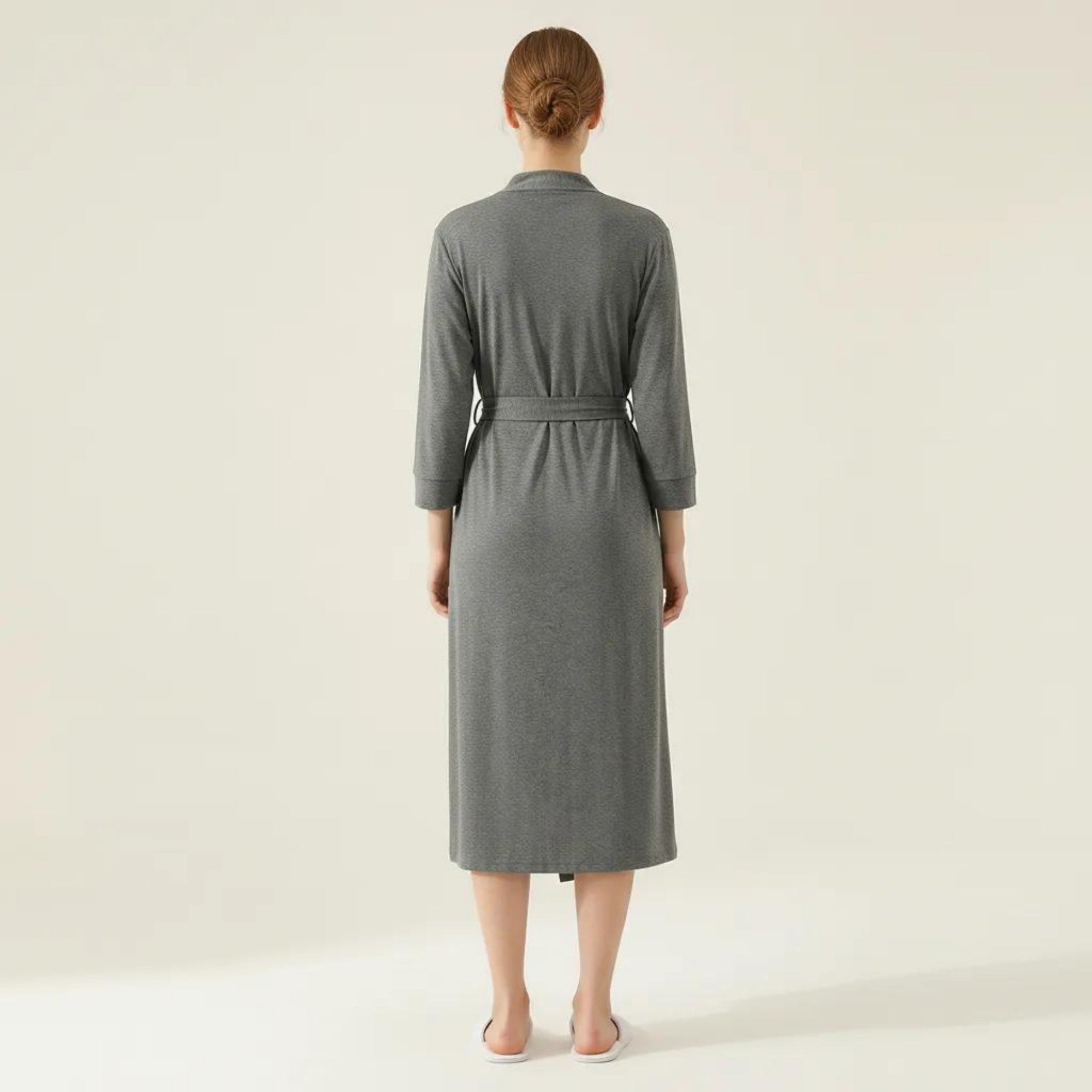 Anna-Kaci Women's Long Lightweight Robe with Shawl Collar Tie Waist Belt Front Pockets Soft Knit Robe