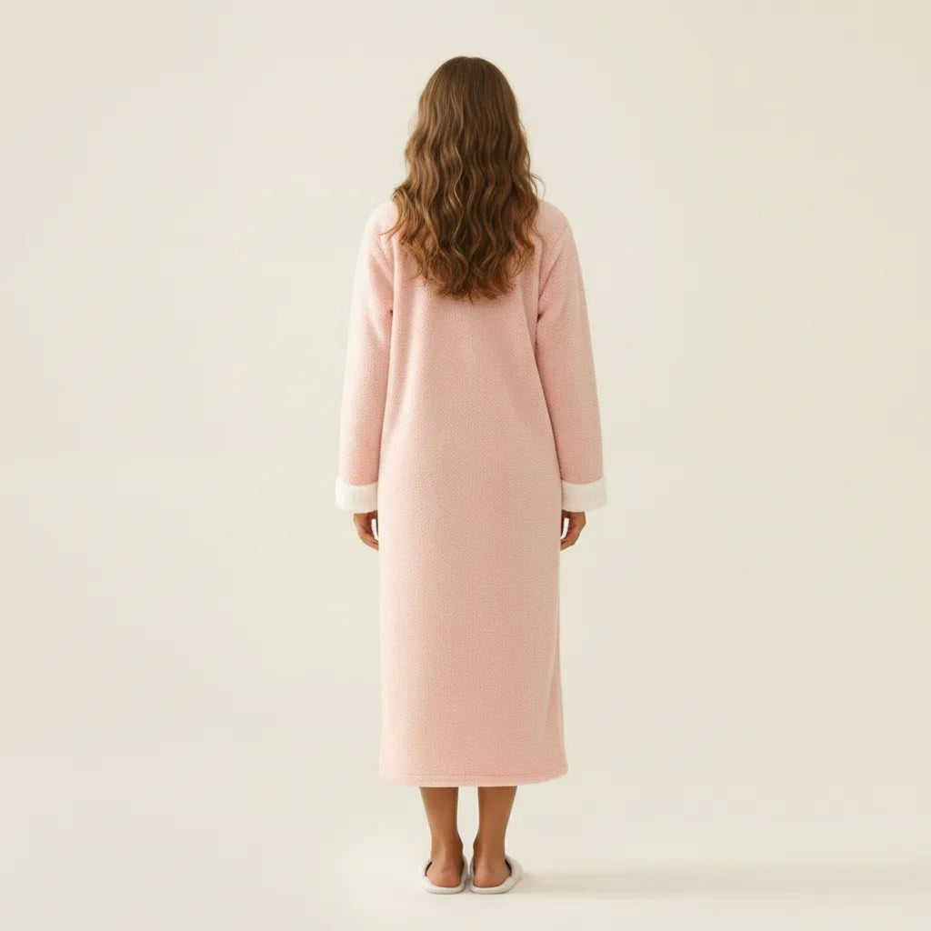 Anna-Kaci Women's Long Plush Zip Front Robe with Stand Collar Front Pockets Soft Fleece Robe