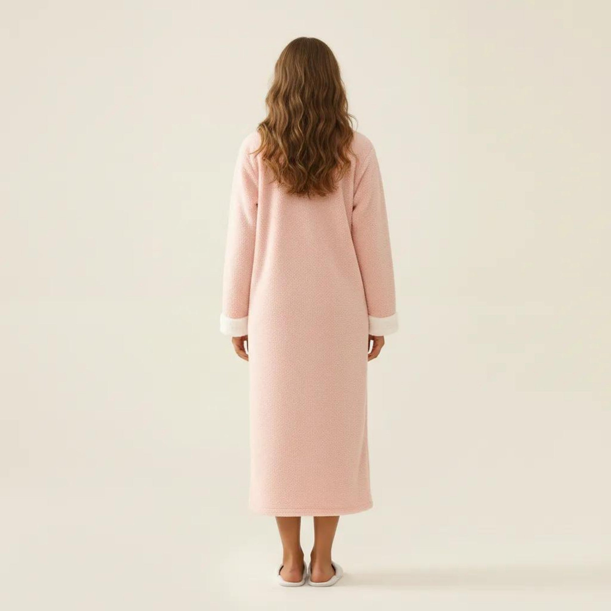 Anna-Kaci Women's Long Plush Zip Front Robe with Stand Collar Front Pockets Soft Fleece Robe