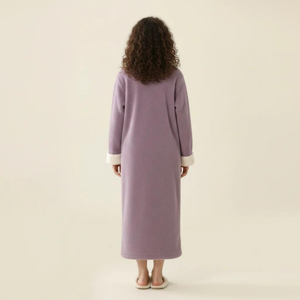 Anna-Kaci Women's Long Plush Zip Front Robe with Stand Collar Front Pockets Soft Fleece Robe