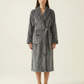 Anna-Kaci Women's Long Plush Robe with Shawl Collar Tie Waist Belt Front Pockets Soft Fleece Robe