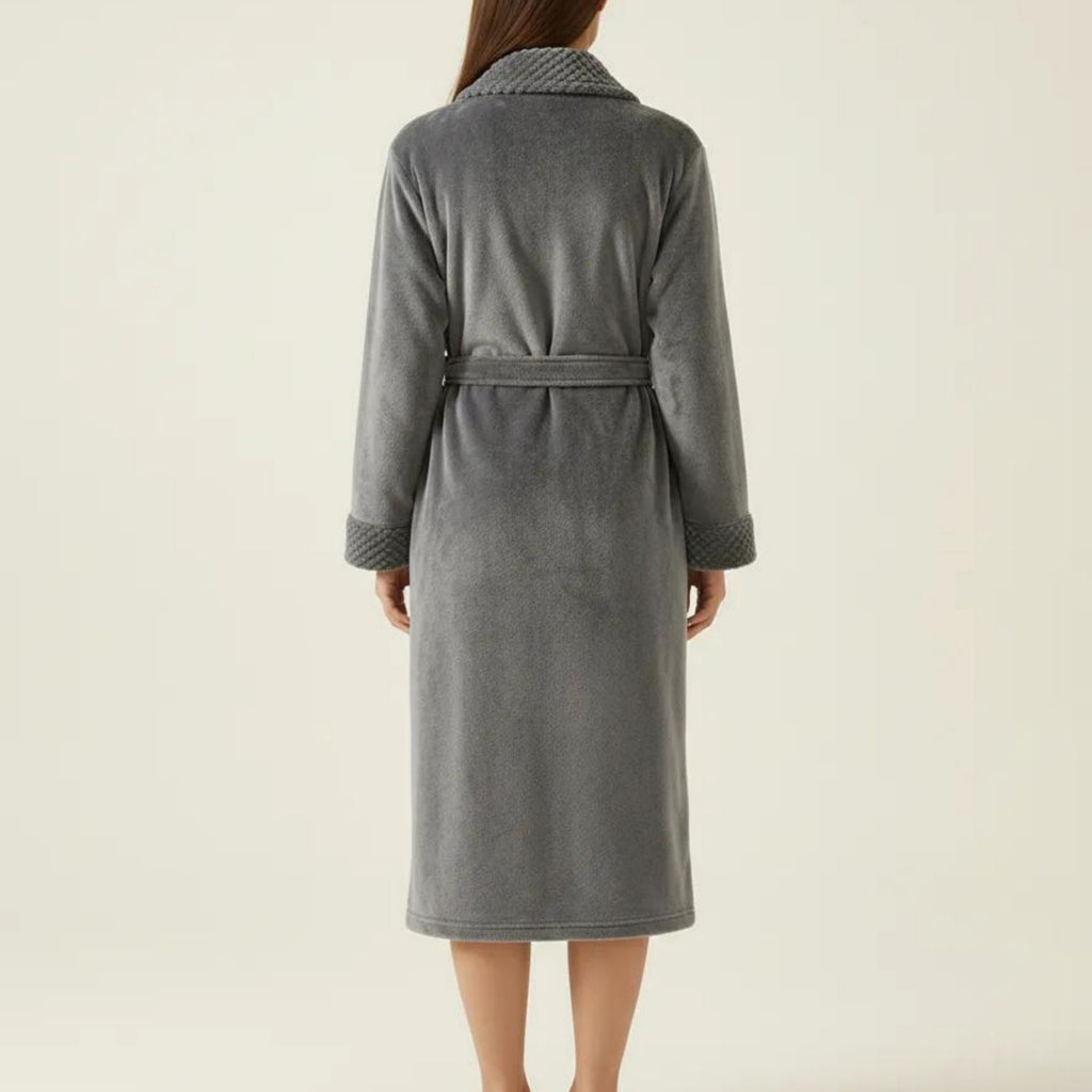 Anna-Kaci Women's Long Plush Robe with Shawl Collar Tie Waist Belt Front Pockets Soft Fleece Robe