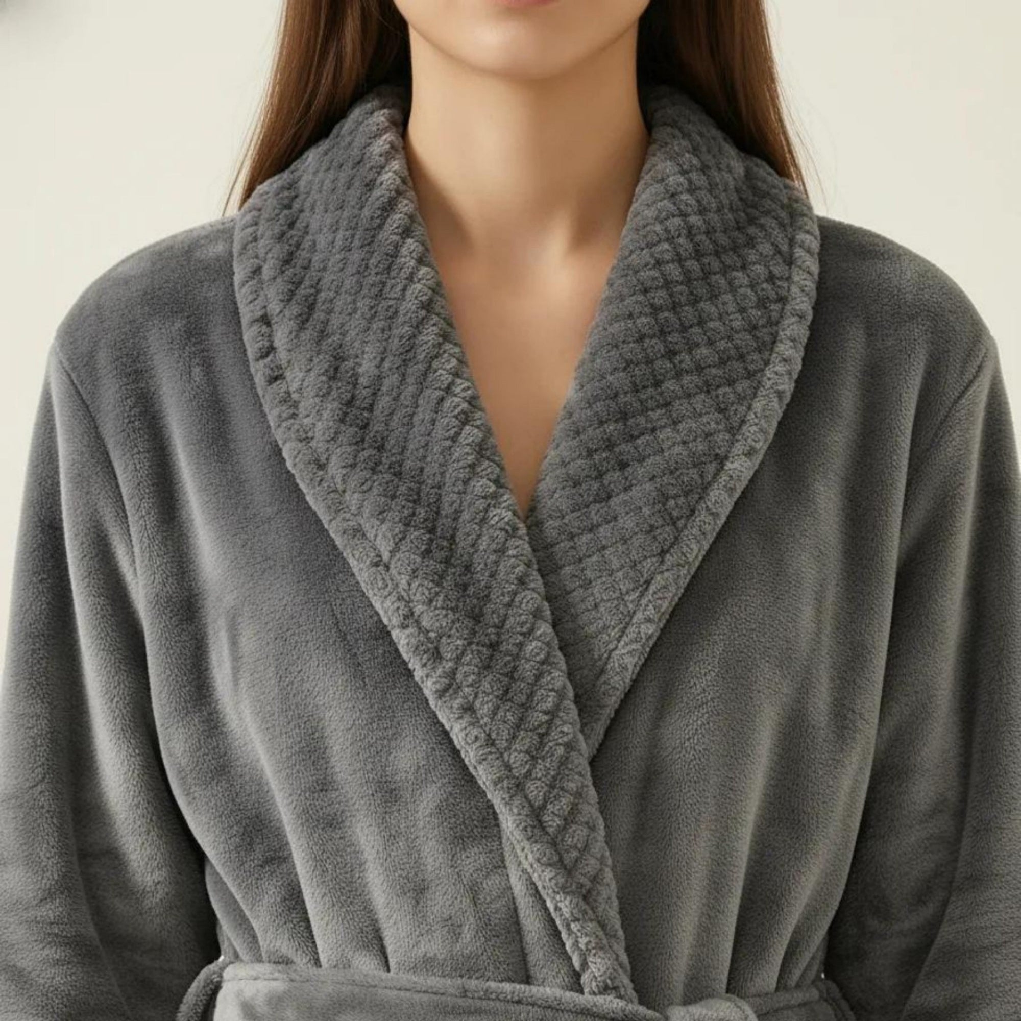 Anna-Kaci Women's Long Plush Robe with Shawl Collar Tie Waist Belt Front Pockets Soft Fleece Robe