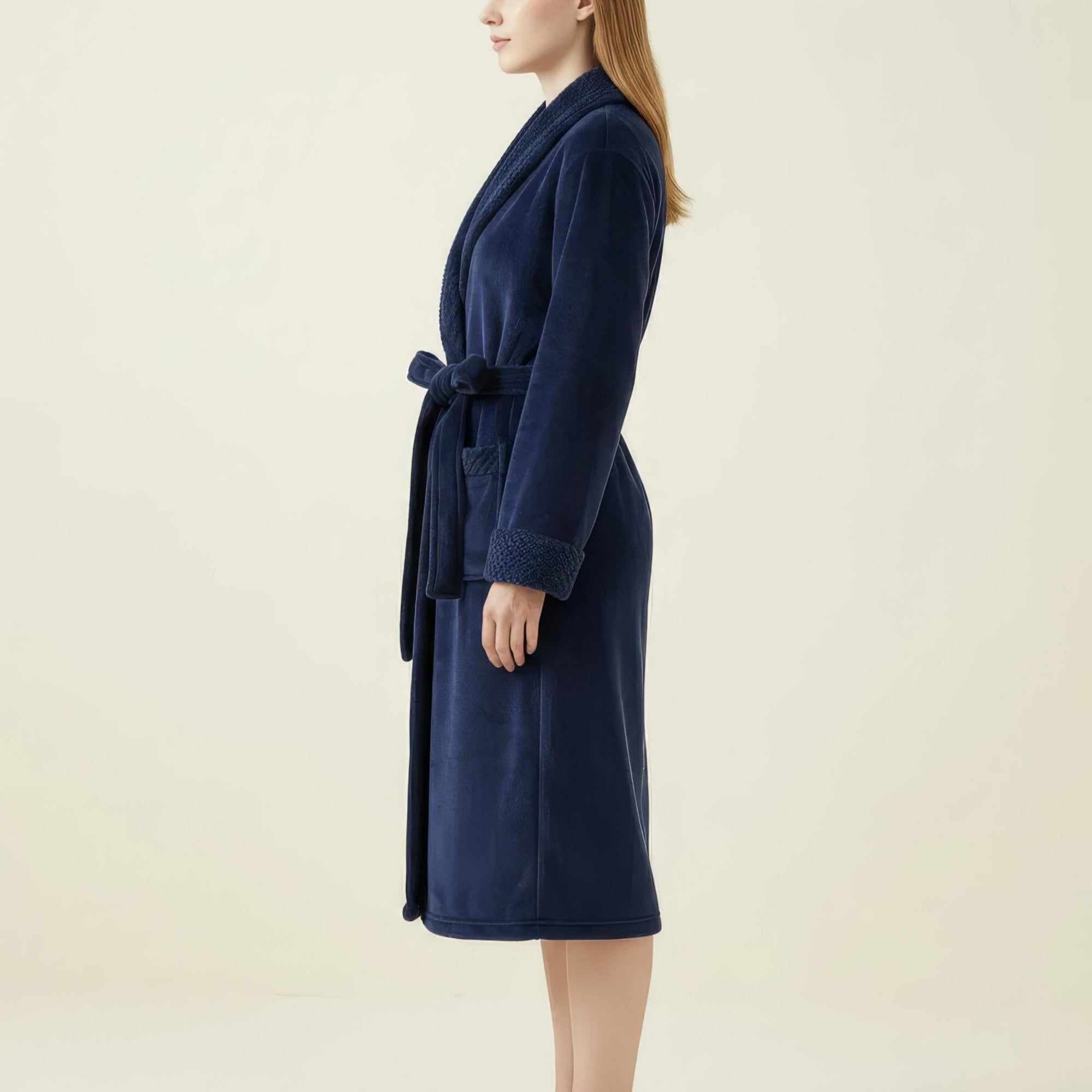 Anna-Kaci Women's Long Plush Robe with Shawl Collar Tie Waist Belt Front Pockets Soft Fleece Robe