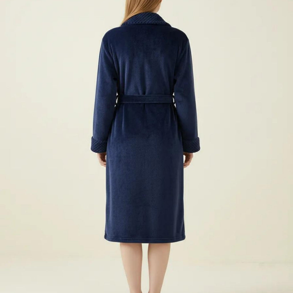 Anna-Kaci Women's Long Plush Robe with Shawl Collar Tie Waist Belt Front Pockets Soft Fleece Robe