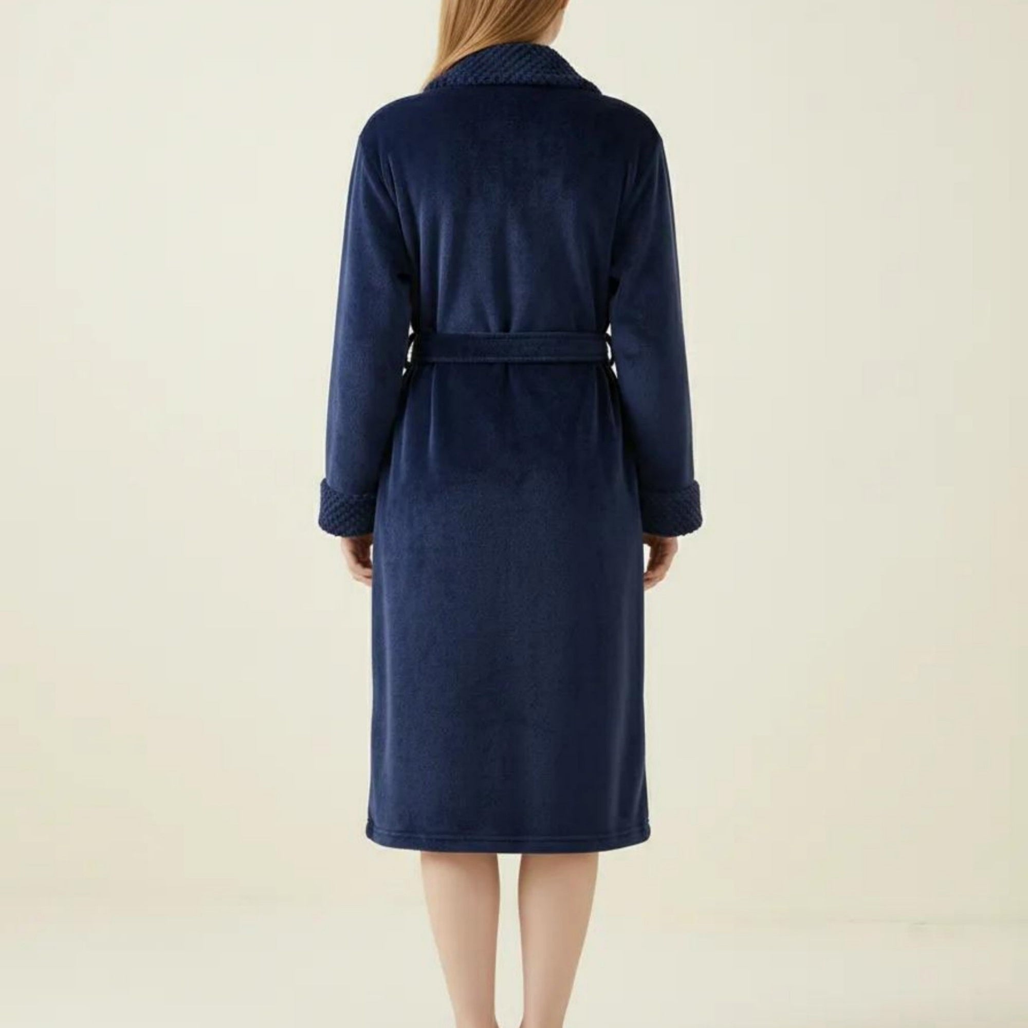 Anna-Kaci Women's Long Plush Robe with Shawl Collar Tie Waist Belt Front Pockets Soft Fleece Robe