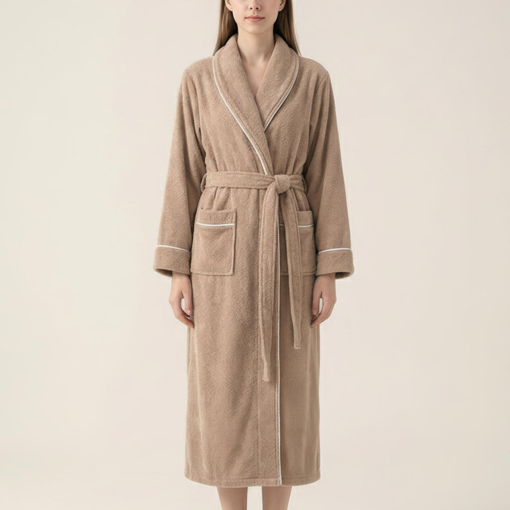 Anna-Kaci Women's Long Plush Robe with Shawl Collar Tie Waist Belt Front Pockets Soft Fleece Robe