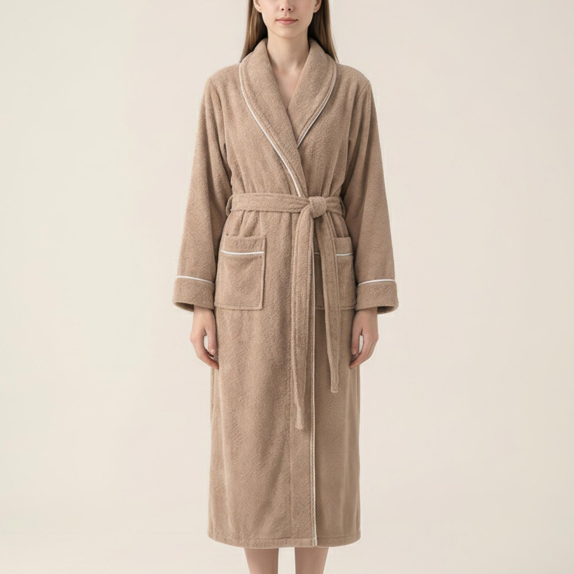 Anna-Kaci Women's Long Plush Robe with Shawl Collar Tie Waist Belt Front Pockets Soft Fleece Robe