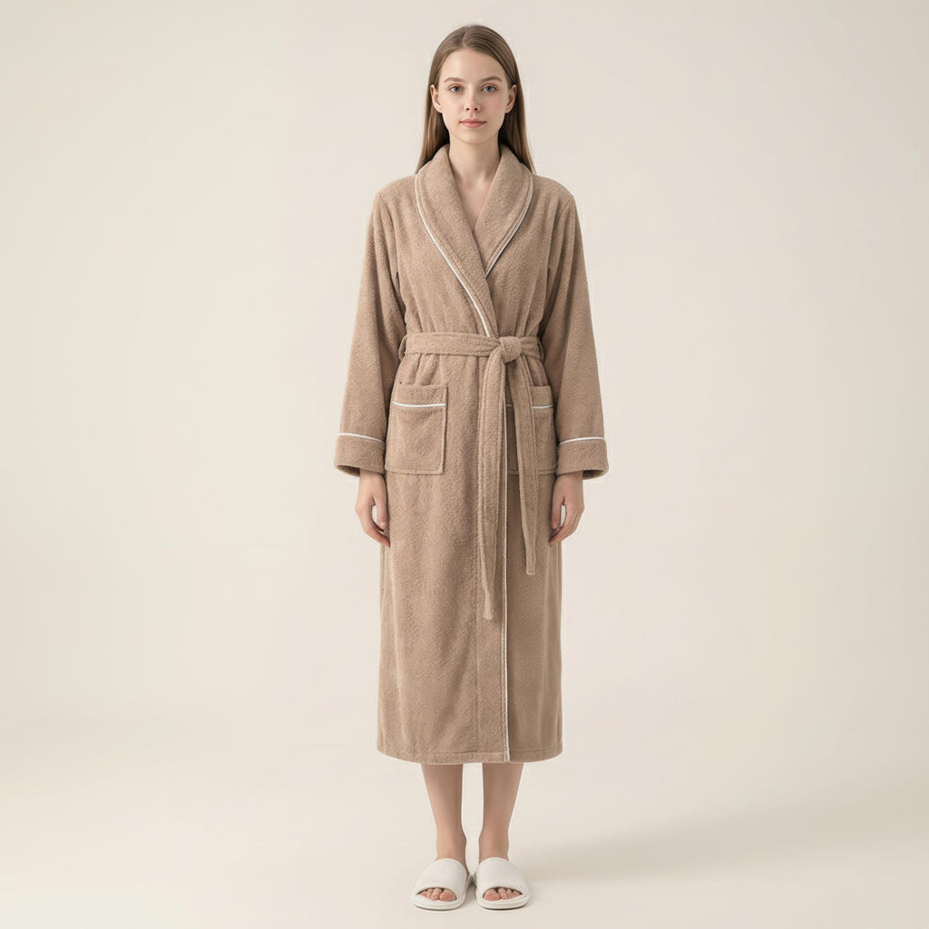 Anna-Kaci Women's Long Plush Robe with Shawl Collar Tie Waist Belt Front Pockets Soft Fleece Robe