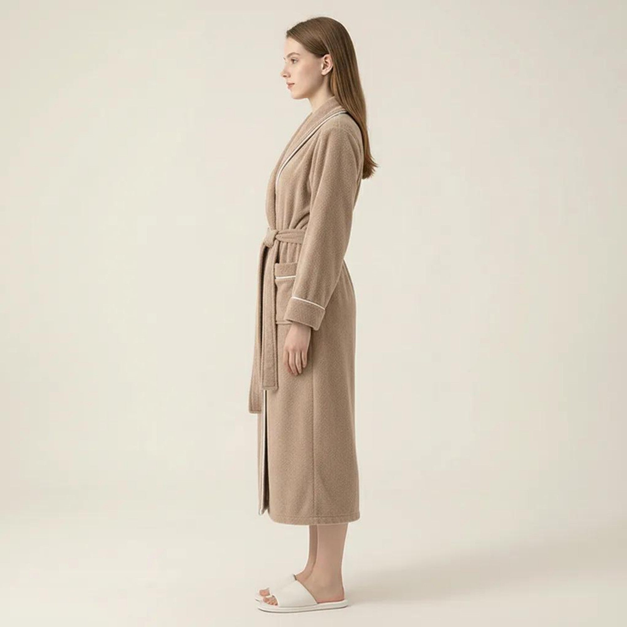 Anna-Kaci Women's Long Plush Robe with Shawl Collar Tie Waist Belt Front Pockets Soft Fleece Robe