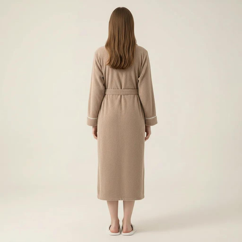 Anna-Kaci Women's Long Plush Robe with Shawl Collar Tie Waist Belt Front Pockets Soft Fleece Robe