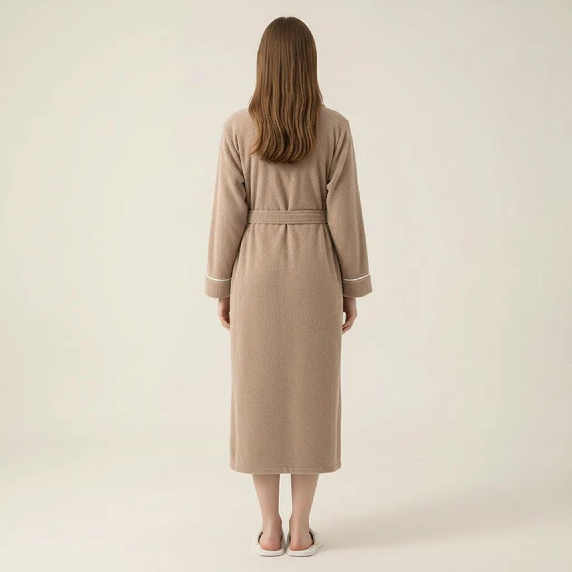 Anna-Kaci Women's Long Plush Robe with Shawl Collar Tie Waist Belt Front Pockets Soft Fleece Robe