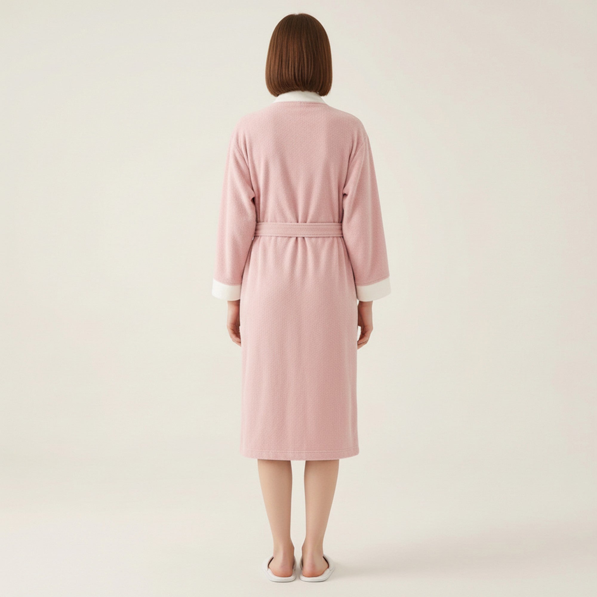 Anna-Kaci Women's Long Plush Robe with Contrast Trim Tie Waist Belt Front Pockets Soft Fleece Robe