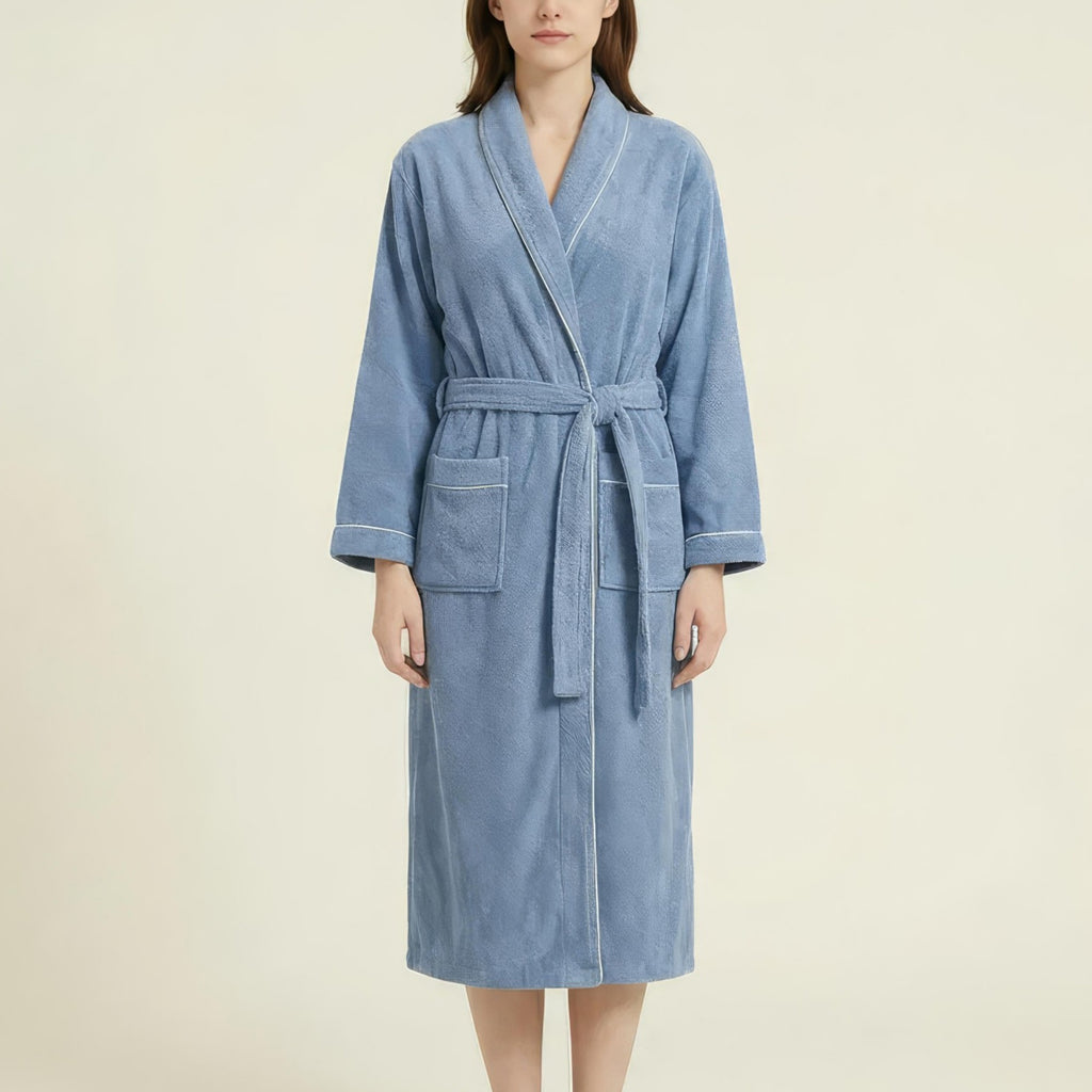 Anna-Kaci Women's Long Plush Robe with Shawl Collar Tie Waist Belt Front Pockets Soft Fleece Robe