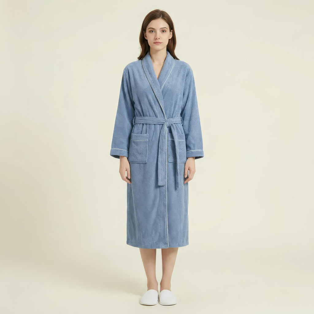 Anna-Kaci Women's Long Plush Robe with Shawl Collar Tie Waist Belt Front Pockets Soft Fleece Robe