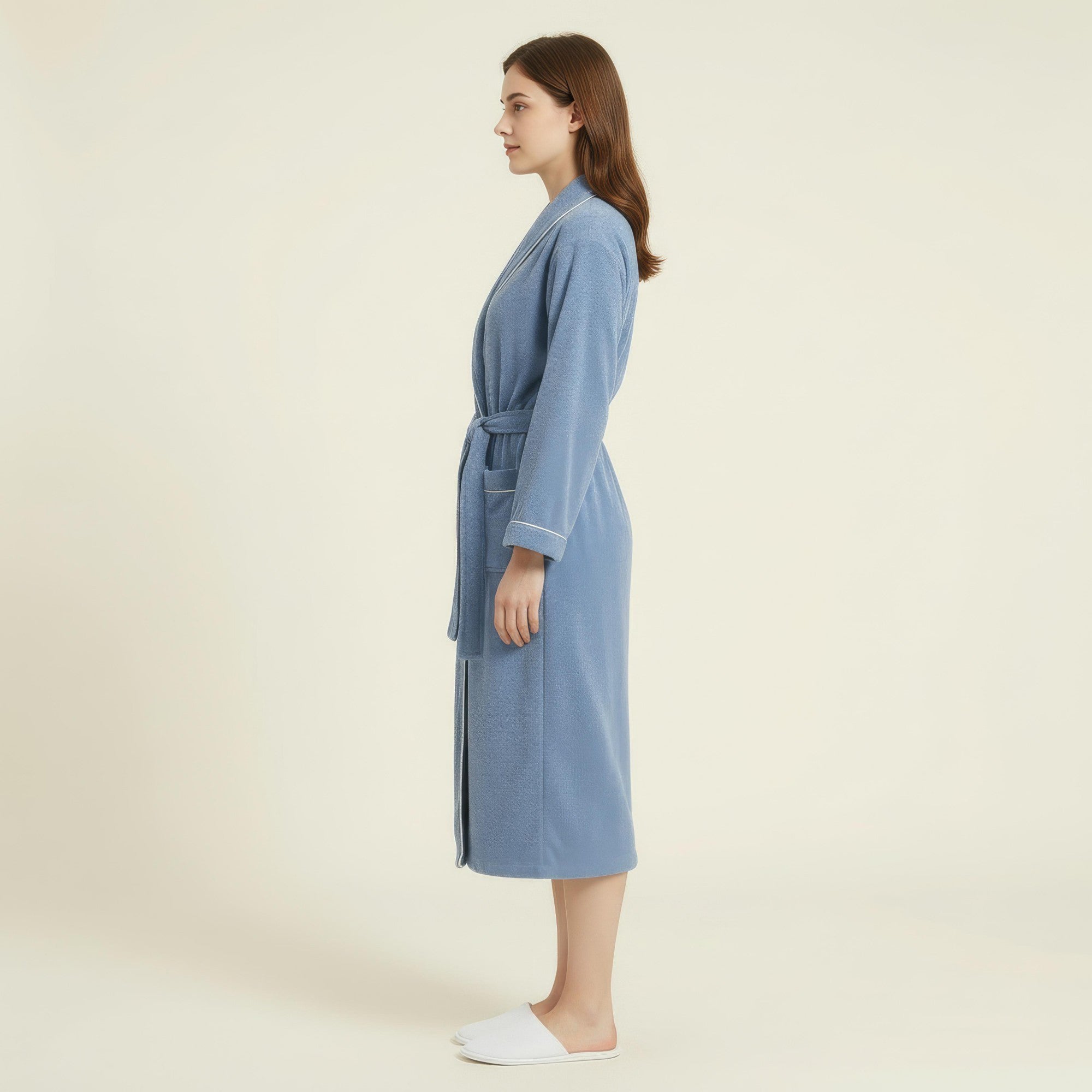 Anna-Kaci Women's Long Plush Robe with Shawl Collar Tie Waist Belt Front Pockets Soft Fleece Robe