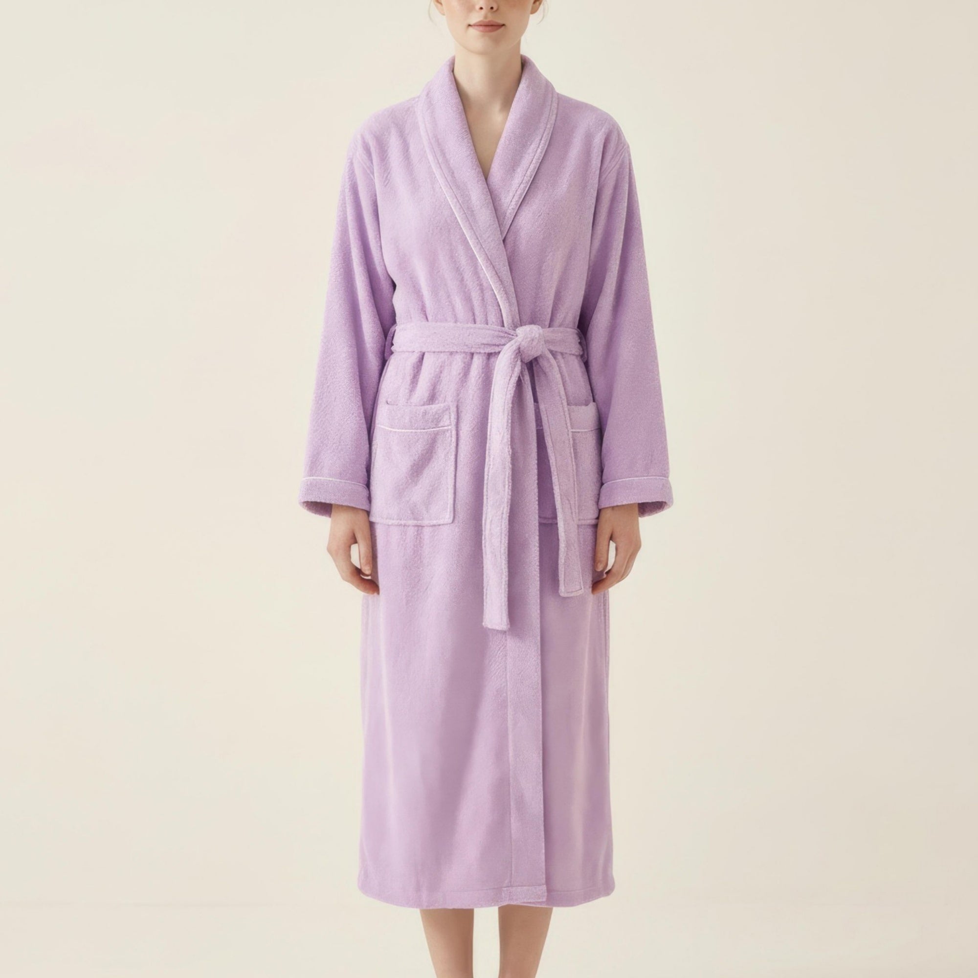 Anna-Kaci Women's Long Plush Robe with Shawl Collar Tie Waist Belt Front Pockets Soft Fleece Robe