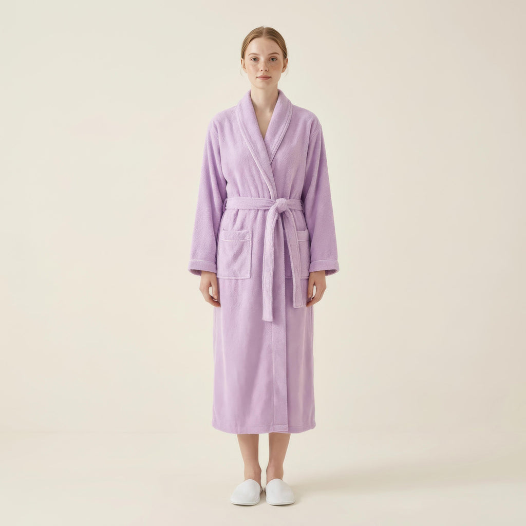 Anna-Kaci Women's Long Plush Robe with Shawl Collar Tie Waist Belt Front Pockets Soft Fleece Robe