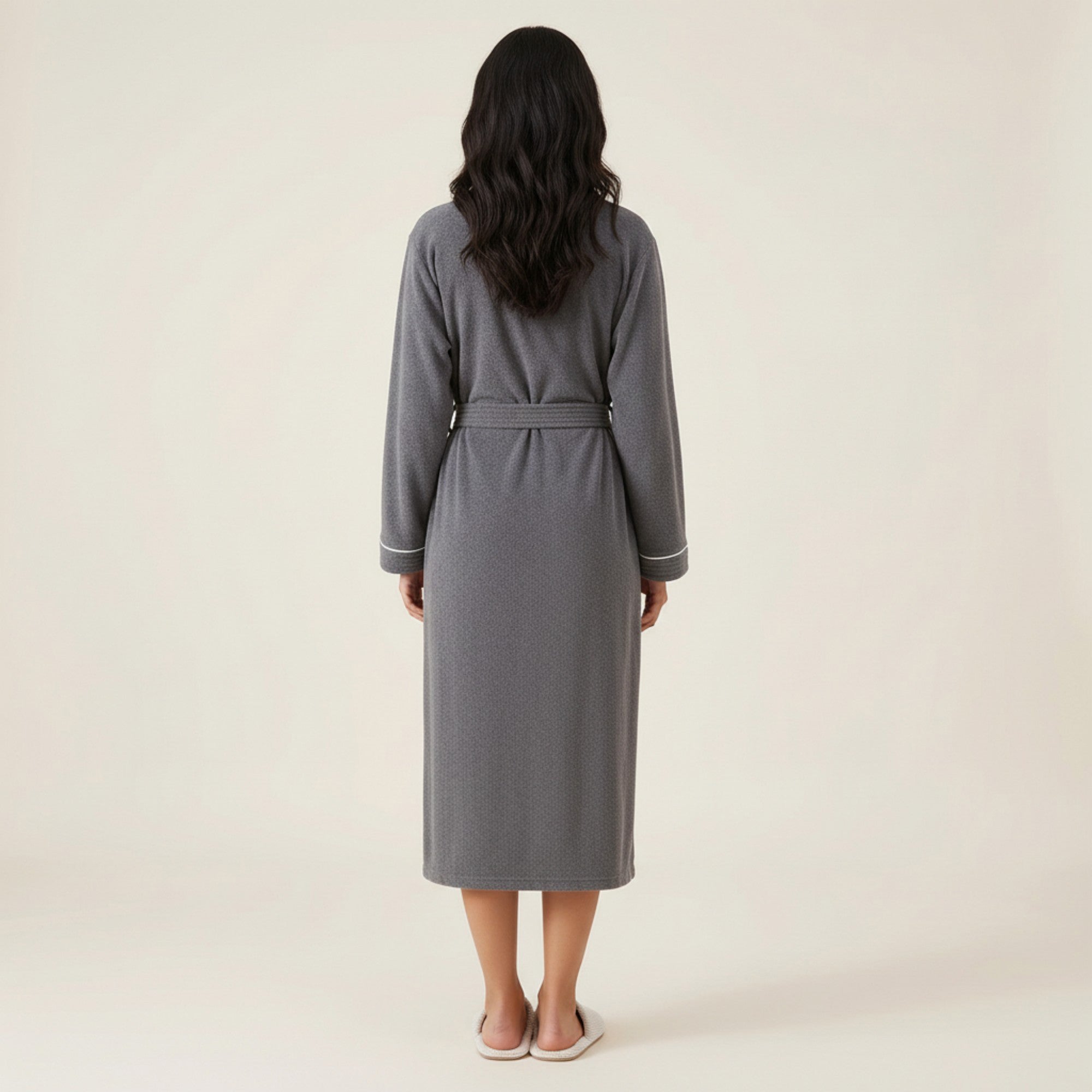 Anna-Kaci Women's Long Lightweight Robe with Contrast Trim Tie Waist Belt Front Pockets Soft Robe