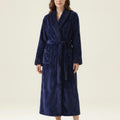 Anna-Kaci Women's Long Plush Robe with Shawl Collar Tie Waist Belt Front Pockets Soft Fleece Robe