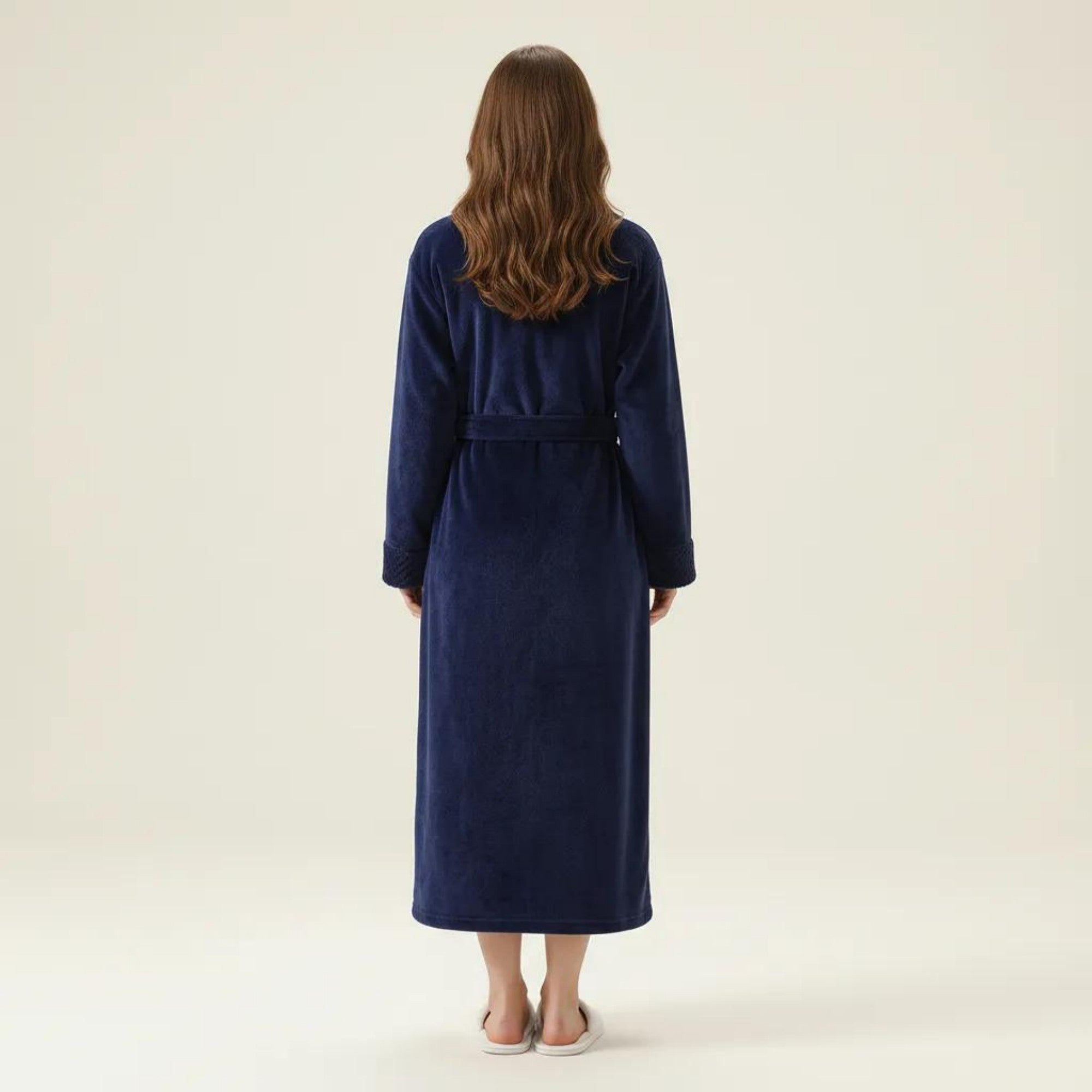 Anna-Kaci Women's Long Plush Robe with Shawl Collar Tie Waist Belt Front Pockets Soft Fleece Robe