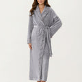 Anna-Kaci Women's Plush Long Bathrobe with Shawl Collar, Self Tie Belt and Faux Shearling Trim