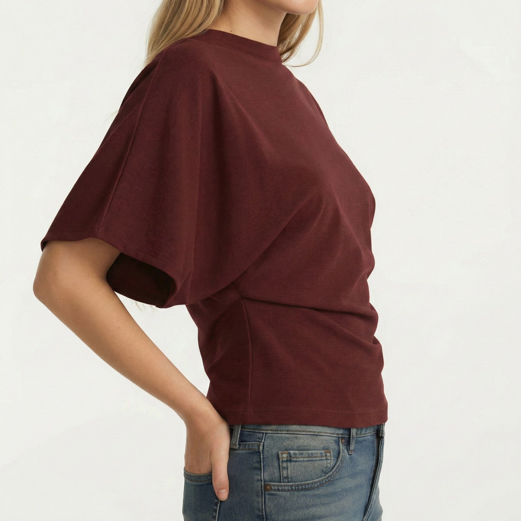 Anna-Kaci Women's Short Sleeve Cropped Top with Wide Waistband and Relaxed Blouson Fit