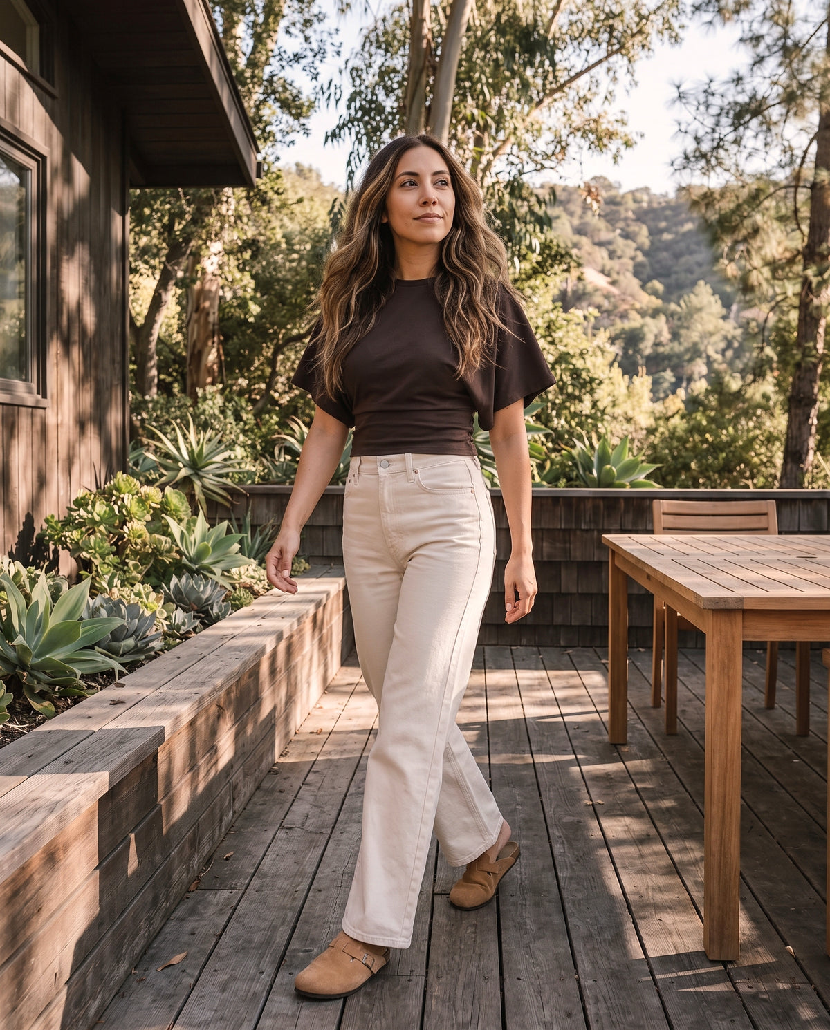 Women's Short Sleeve Cropped Top with Wide Waistband and Relaxed Draped Fit