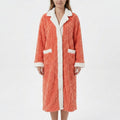 Anna-Kaci Women's Plush Long Bathrobe with Textured Cable Pattern Contrast Plush Trim Button Front Closure