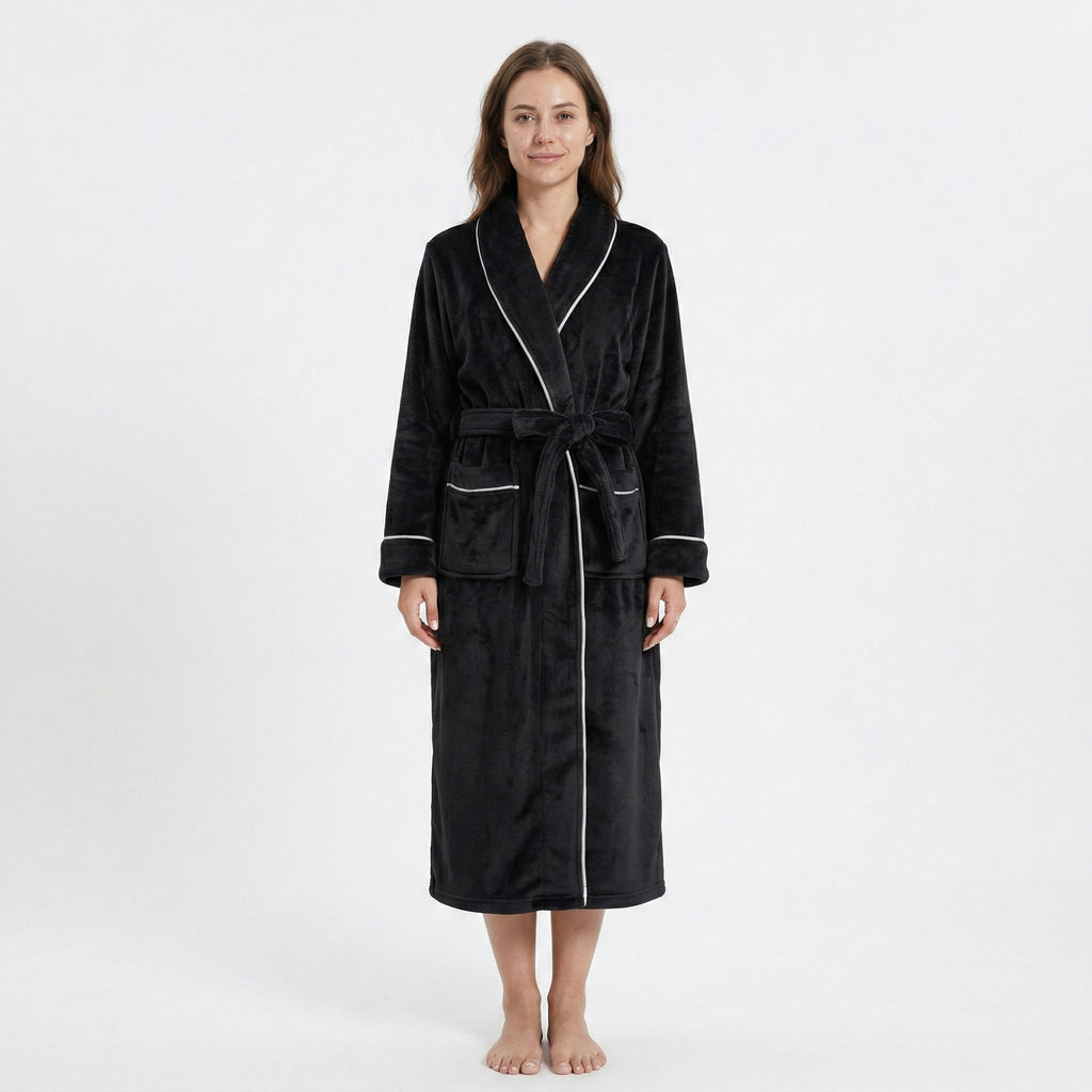 Anna-Kaci Women's Plush Hooded Bathrobe with Waist Tie Belt Long Sleeve Wrap Design and Front Patch Pockets