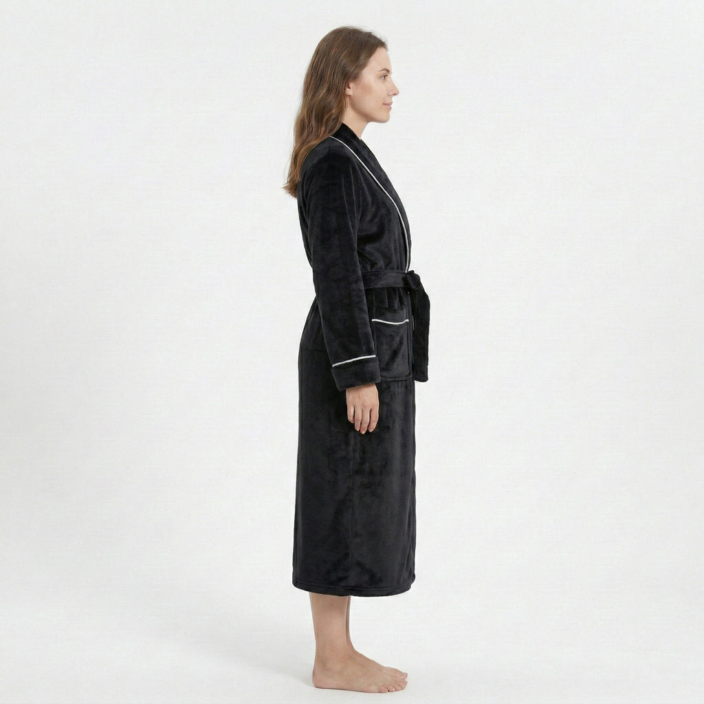 Anna-Kaci Women's Plush Hooded Bathrobe with Waist Tie Belt Long Sleeve Wrap Design and Front Patch Pockets