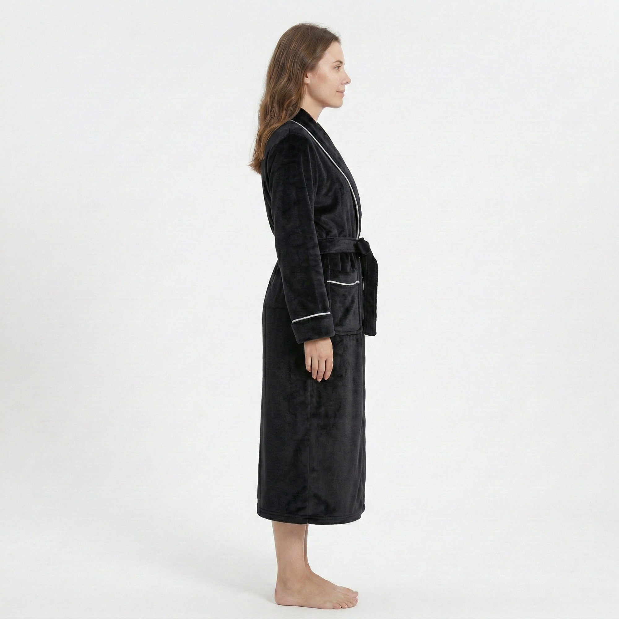 Anna-Kaci Women's Plush Hooded Bathrobe with Waist Tie Belt Long Sleeve Wrap Design and Front Patch Pockets