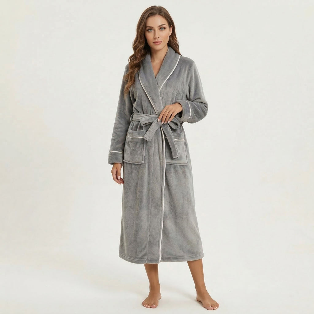 Anna-Kaci Women's Plush Hooded Bathrobe with Waist Tie Belt Long Sleeve Wrap Design and Front Patch Pockets