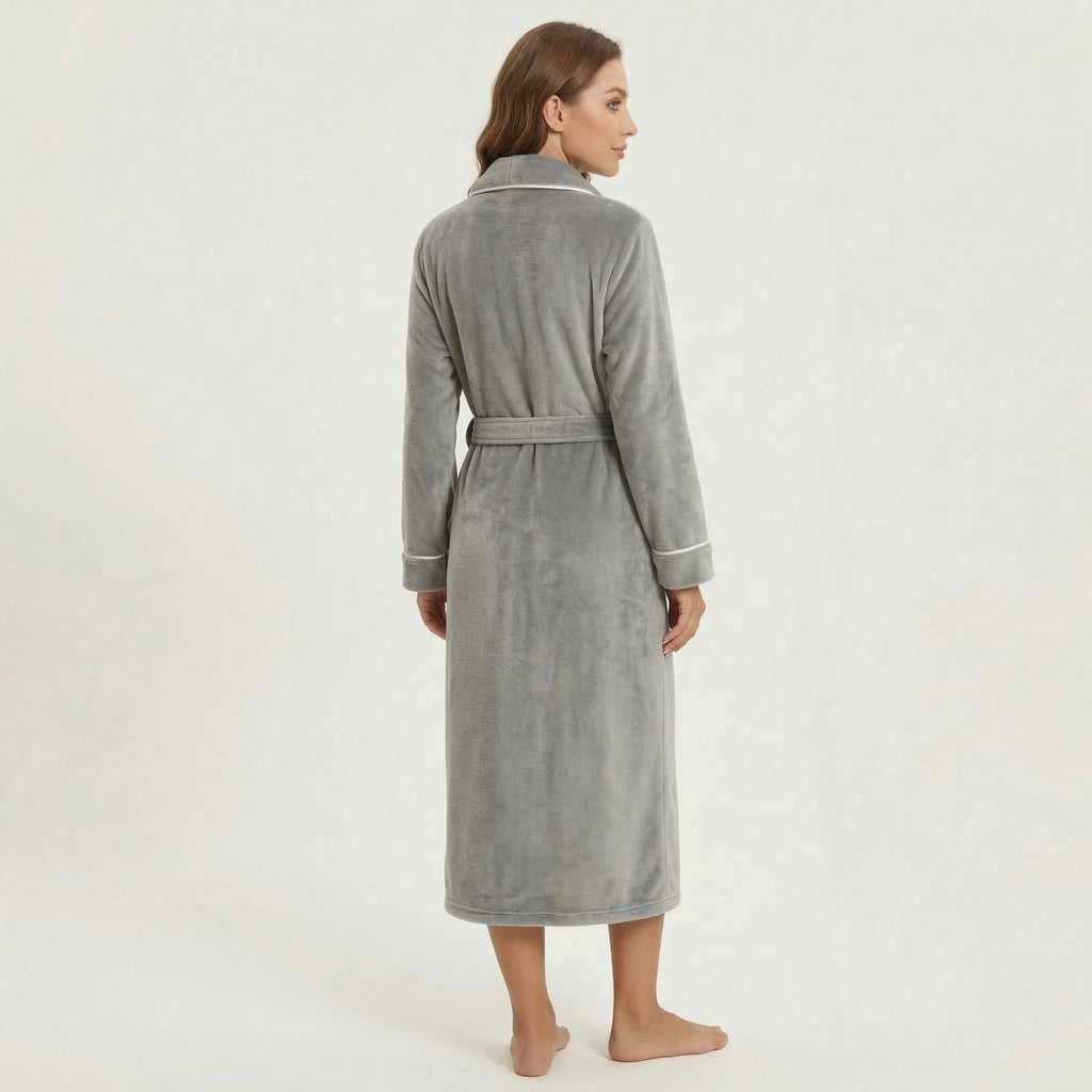 Anna-Kaci Women's Plush Hooded Bathrobe with Waist Tie Belt Long Sleeve Wrap Design and Front Patch Pockets