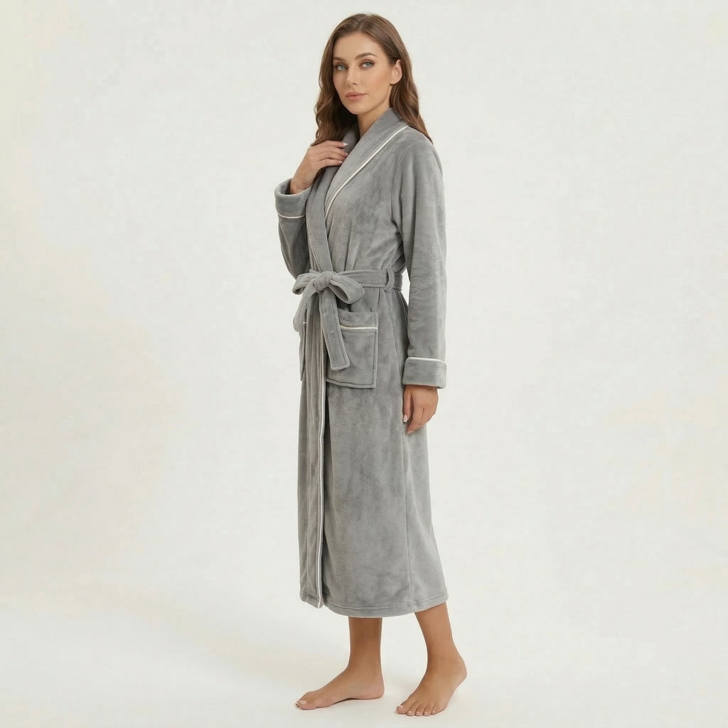 Anna-Kaci Women's Plush Hooded Bathrobe with Waist Tie Belt Long Sleeve Wrap Design and Front Patch Pockets