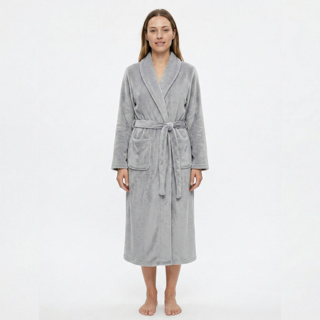 Anna-Kaci Women's Plush Shawl Collar Long Bathrobe with Full Length Wrap Design Adjustable Waist Tie