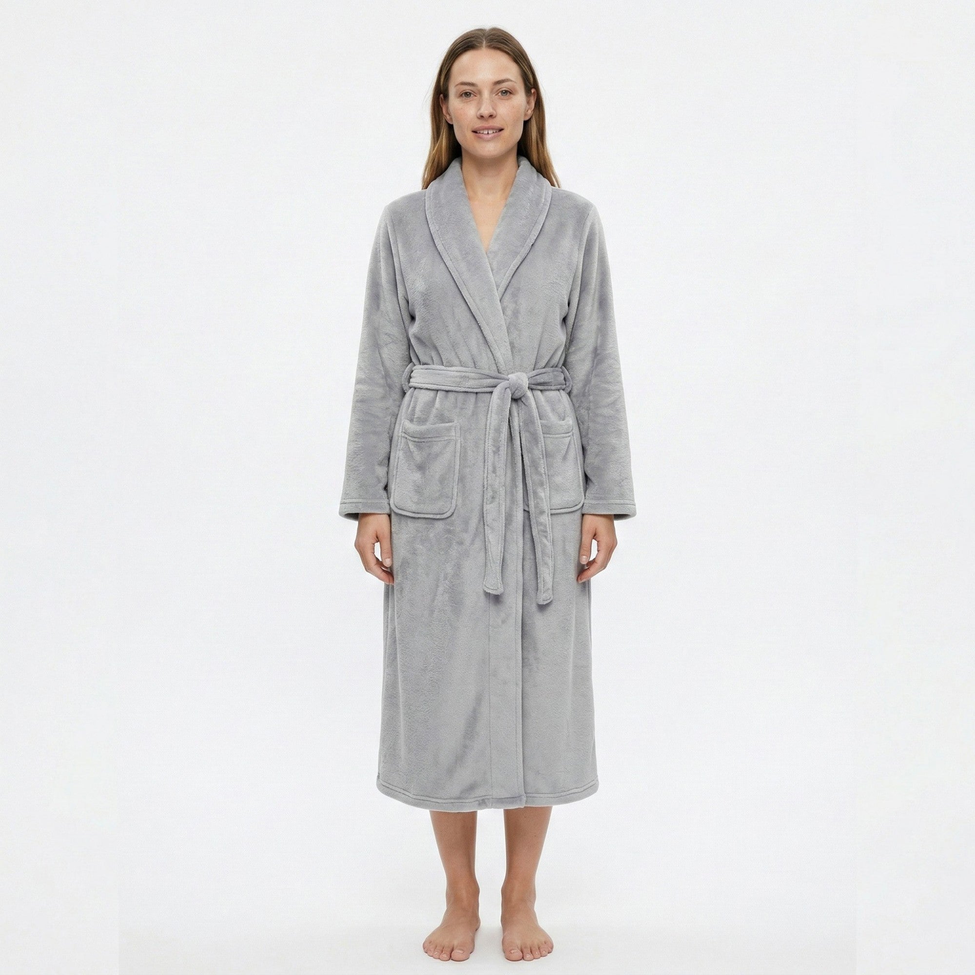 Anna-Kaci Women's Plush Shawl Collar Long Bathrobe with Full Length Wrap Design Adjustable Waist Tie