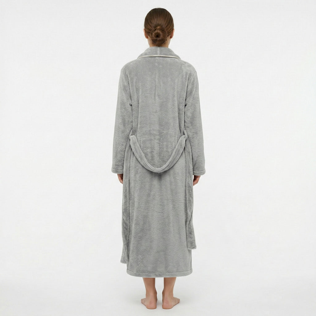 Anna-Kaci Women's Plush Shawl Collar Long Bathrobe with Full Length Wrap Design Adjustable Waist Tie