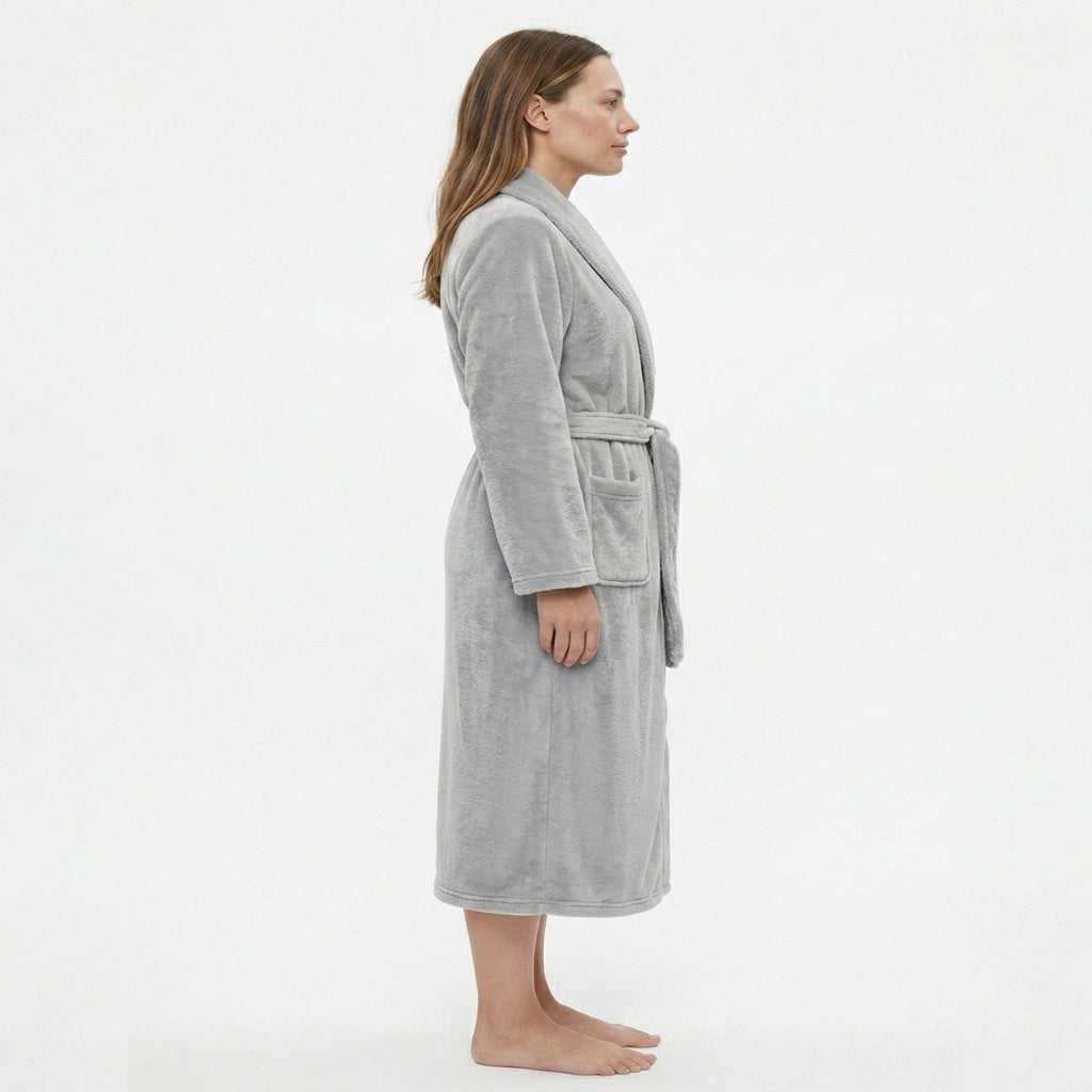Anna-Kaci Women's Plush Shawl Collar Long Bathrobe with Full Length Wrap Design Adjustable Waist Tie