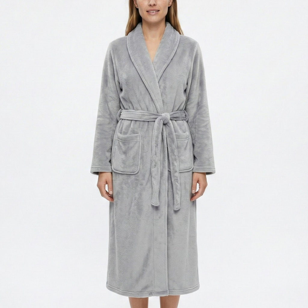 Anna-Kaci Women's Plush Shawl Collar Long Bathrobe with Full Length Wrap Design Adjustable Waist Tie